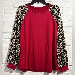 SHEIN Vibrant Red and Leopard Top L